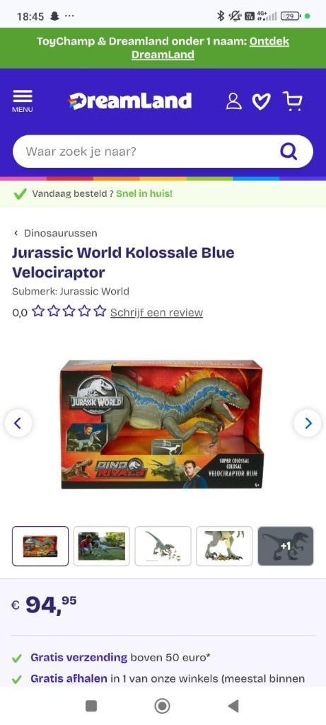 Jurassic World Kolossale Blue Velociraptor, Kinderen en Baby's, Speelgoed | Actiefiguren, Zo goed als nieuw, Ophalen