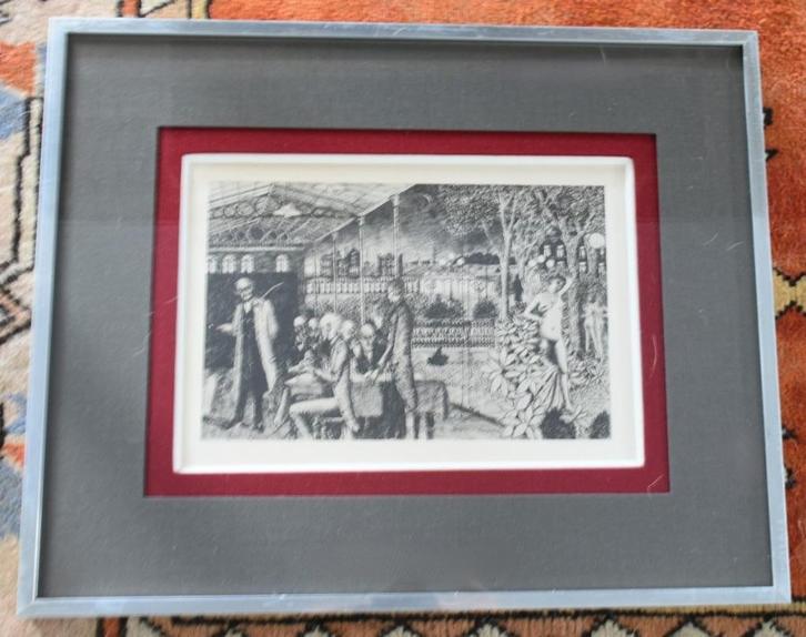 Paul Delvaux — De astronomen - 1963, Antiek en Kunst, Kunst | Etsen en Gravures, Ophalen of Verzenden