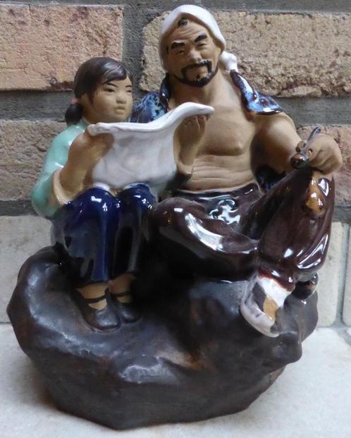 Keramieke Chinese Mudman - Man met kind - Mudman Figurines, Collections, Statues & Figurines, Comme neuf, Humain, Enlèvement ou Envoi