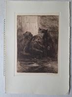 Ets met twee bavianen van Armand Heins in bister, Ophalen of Verzenden