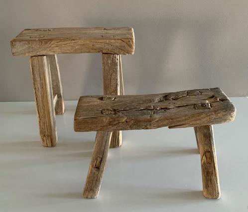 Lot de 2 mini bancs en chêne neufs, Tuin en Terras, Tuinbanken, Nieuw, Hout, Ophalen