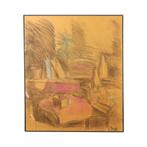 Vintage Kunst op Houten Plaat XL Nele Boudry Oliepastel 93cm, Ophalen of Verzenden
