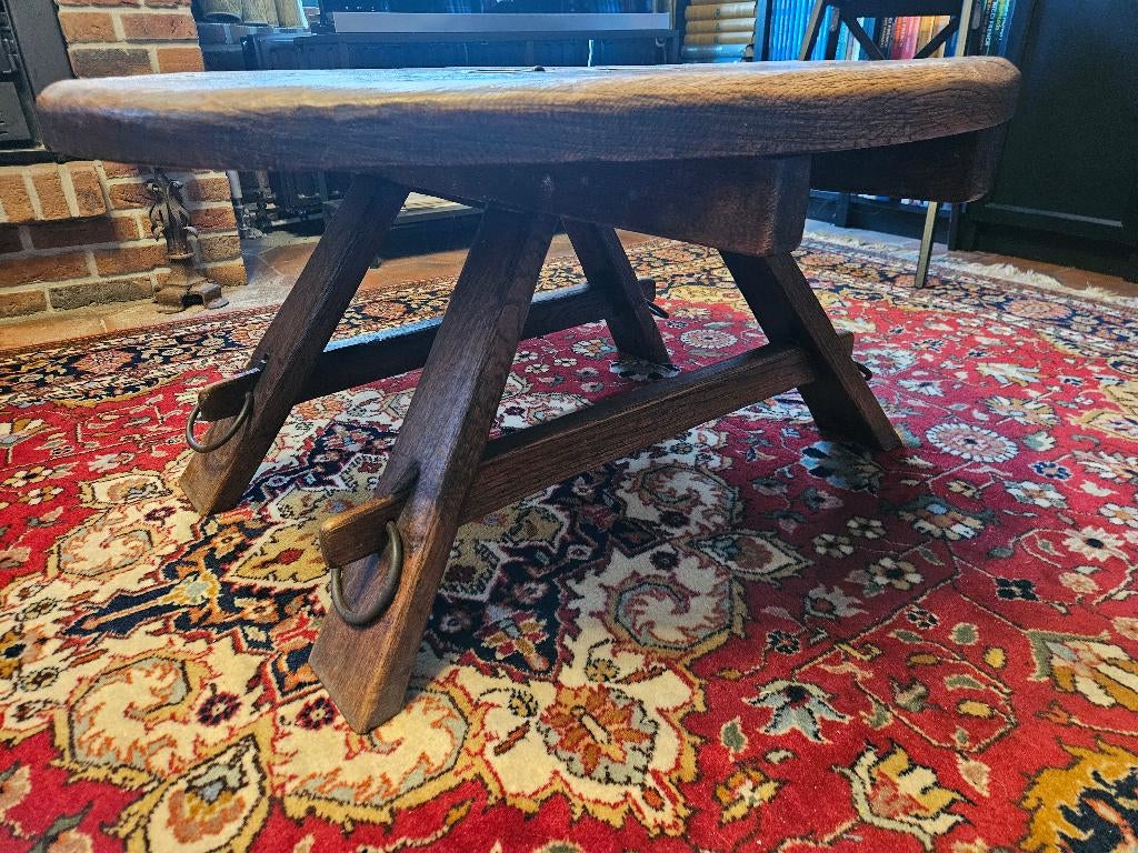 Rustieke vintage salontafel met ring, 1960, Moins de 50 cm, Rond, Brutalistisch, Enlèvement