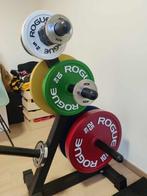 Rogue squat rack + ohio bar + calibrated plates, Sports & Fitness, Comme neuf, Autres types, Enlèvement, Métal