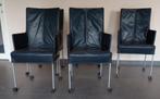 6 eettafel stoelen in echt leer, Huis en Inrichting, Stoelen, Ophalen, Blauw, Leer, Zo goed als nieuw