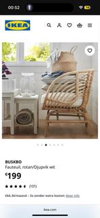 Ikea BUSKBO Fauteuil, rotan/Djupvik wit, Huis en Inrichting, Stoelen, Wit, Boho, Ophalen of Verzenden, Zo goed als nieuw