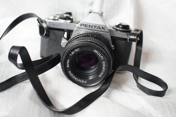 Pentax Me + Pentacon 50mm 1.8: zeer zeldzaam (analoog), Audio, Tv en Foto, Fotocamera's Analoog, Gebruikt, Spiegelreflex, Pentax