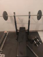 Halterbank/Bench press met gewichten en toebehoren, Sport en Fitness, Ophalen, Zo goed als nieuw, Halterstangen