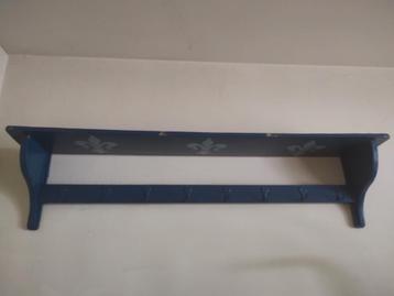 Houten regaal wandrek kapstok oud geverfd blauw Franse lelie, Enlèvement