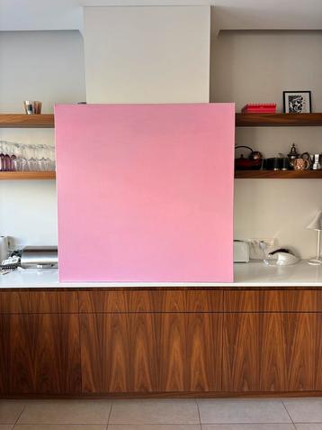 Toile Schleiper 120 x 120 Lin - fond rose (p.à l'huile) beschikbaar voor biedingen