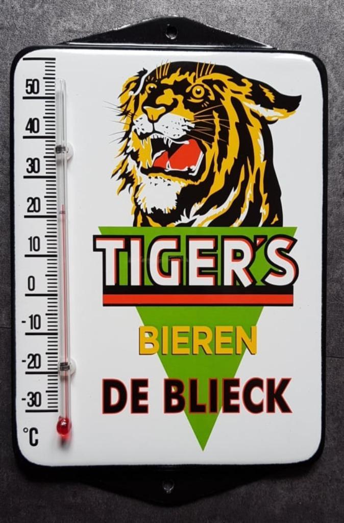 Tiger's de blieck bier emaillen retro reclame thermometer, Collections, Marques & Objets publicitaires, Comme neuf, Ustensile