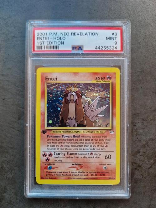 Entei 1st Edition Neo Revelation PSA 9, Hobby en Vrije tijd, Verzamelkaartspellen | Pokémon, Zo goed als nieuw, Ophalen of Verzenden