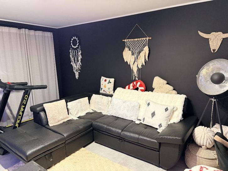 Fauteuil similicuir noir, Maison & Meubles, Fauteuils, Utilisé, Synthétique, 125 cm ou plus, 150 cm ou plus, Enlèvement