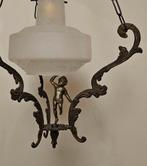 Lustre ancien en bronze – Style putto / angelot – Verre dépo, Huis en Inrichting, Lampen | Kroonluchters, Ophalen, Glas