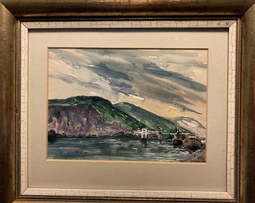 Schilderij berglandschap met haven, Antiek en Kunst, Kunst | Schilderijen | Klassiek, Ophalen