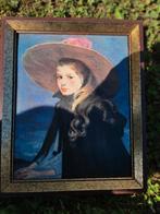 Cadre peinture Henriette au grand chapeau, Antiquités & Art