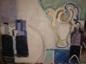 Tableau Moshe Prowizur - nature morte aux bouteilles beschikbaar voor biedingen