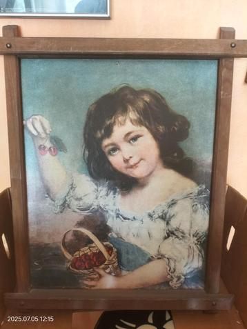 Cadre impression sur carton petite fille aux cerises beschikbaar voor biedingen