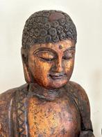 Oude Chinese grote Boeddha in massief hout van 1910-1920, Antiek en Kunst, Kunst | Beelden en Houtsnijwerken, Ophalen