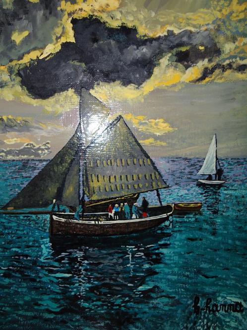 Zeilboot zee landschap schilderij, door Joky kamo ❗Verkocht❗, Antiek en Kunst, Kunst | Schilderijen | Modern, Ophalen of Verzenden