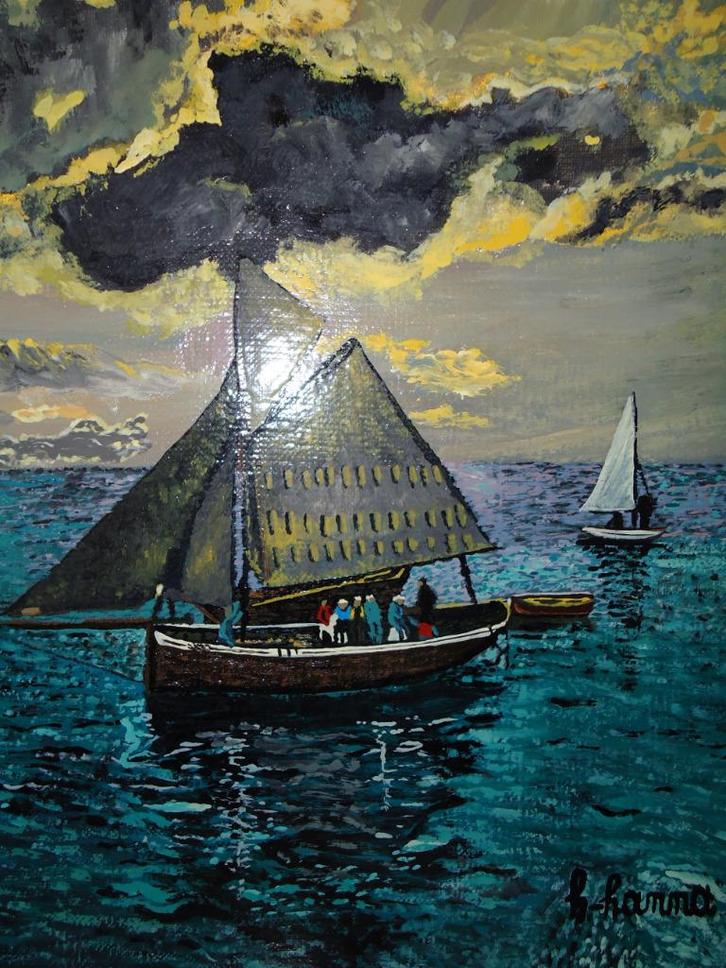 Tableau paysage mer voilier, par joky kamo ❗Vendu❗, Antiquités & Art, Art | Peinture | Moderne, Enlèvement