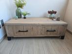 Massief eiken salontafel met schuiven, Ophalen, Zo goed als nieuw