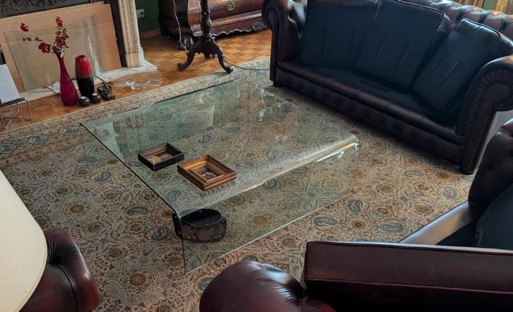 salontafel smaragd 12 mm glas 120 x 120 cm, Huis en Inrichting, Tafels | Salontafels, Zo goed als nieuw, Minder dan 50 cm, 100 tot 150 cm