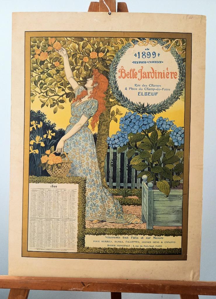 [art novueau] Belle Jardinière 1899 Eugène Grasset Kalender, Antiek en Kunst, Kunst | Litho's en Zeefdrukken, Ophalen of Verzenden