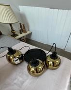 Gouden glas lamp 3 bollen, Huis en Inrichting, Lampen | Hanglampen, Ophalen, Nieuw, Glas, 50 tot 75 cm