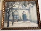 Originele aquarel Albert van Ballenberghe–winters dorpzicht, Ophalen