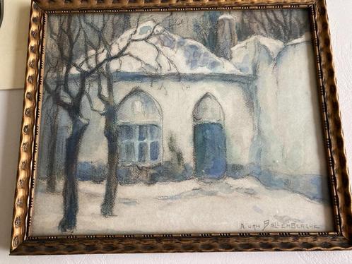 Originele aquarel Albert van Ballenberghe–winters dorpzicht, Antiek en Kunst, Kunst | Schilderijen | Klassiek, Ophalen