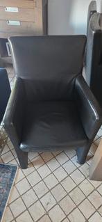 6 zwarte echt lederen stoelen op wieltjes, Huis en Inrichting, Fauteuils, Ophalen