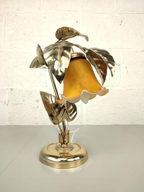 Vintage bloemlamp met glaspasta kelk, Antiek en Kunst, Antiek | Verlichting, Ophalen of Verzenden