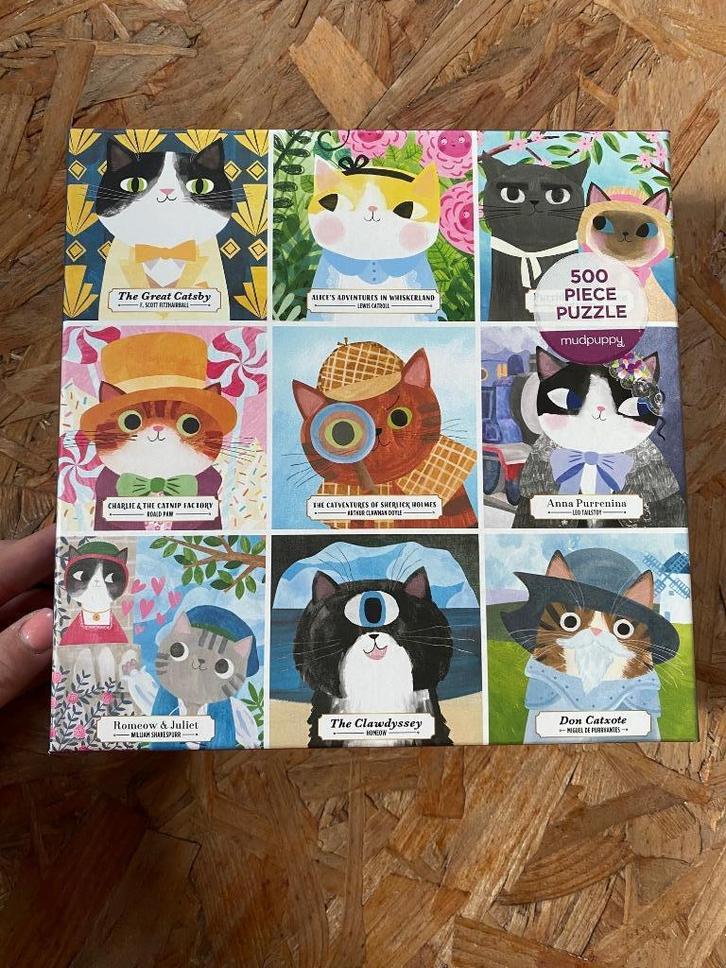 bookish cats puzzel 500 stukjes, Hobby en Vrije tijd, Denksport en Puzzels, Zo goed als nieuw, Legpuzzel, 500 t/m 1500 stukjes