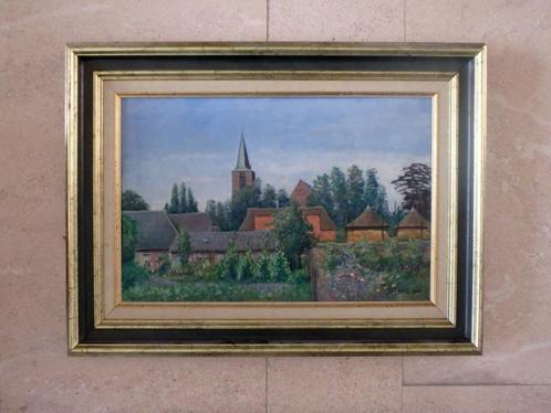 Fermes avec clocher d'église - 1950 - signé ?, Antiquités & Art, Art | Peinture | Classique, Enlèvement ou Envoi