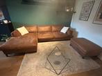 Zetel cognac longchair met poef(hele zetel zoals op de foto), Ophalen, Zo goed als nieuw