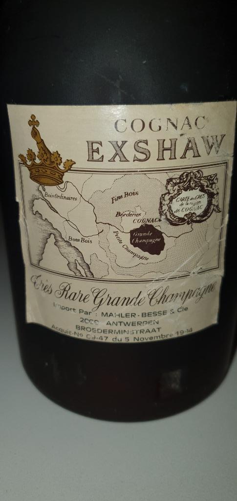 Cognac EXSHAW Très Rare Grande Champagne, Collections, Vins, Neuf, Champagne, France, Pleine, Enlèvement