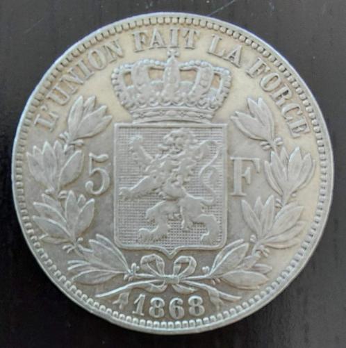 Belgium 1868 - 5 Fr. Zilver - Leopold II - Morin 155 -Pr/SUP, Timbres & Monnaies, Monnaies | Belgique, Monnaie en vrac, Argent