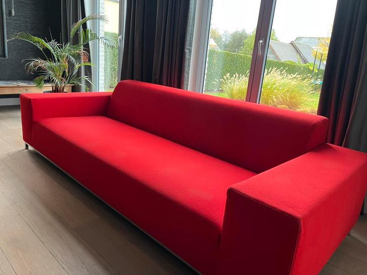 Zetel, 3-zit, echt rood, Huis en Inrichting, Zetels | Zetels, Gebruikt, Rechte bank, Driepersoons, 200 tot 250 cm, 75 tot 100 cm