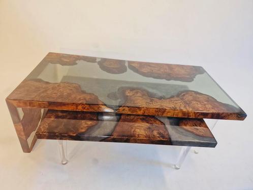 Waterval tafel van Amerikaanse Iepenhout. Smokey grey, Huis en Inrichting, Tafels | Salontafels, Nieuw, Eikenhout, Verzenden