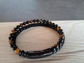 Bracelet Oeil de Tigre et obsidienne  disponible aux enchères