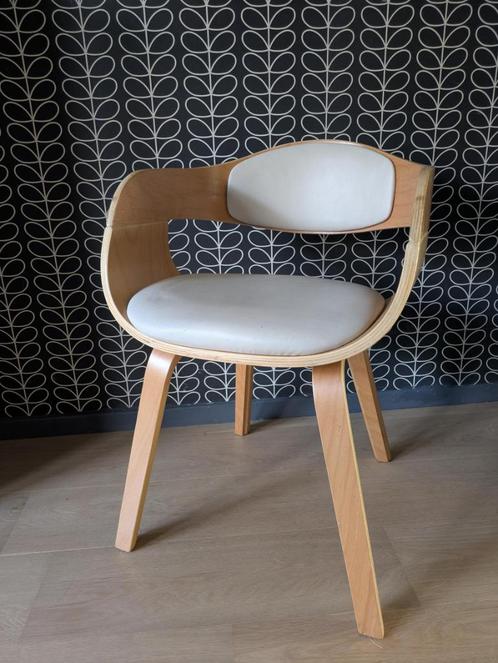 Scandinavische designstoel, Huis en Inrichting, Stoelen, Gebruikt, Eén, Hout, Leer, Wit, Ophalen