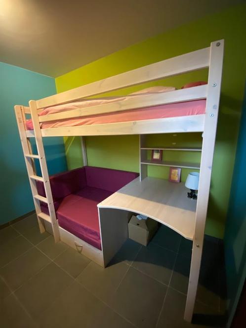 Hoogslaper Flexa met bureau en zetel(bed), kleerkast en comm, Enfants & Bébés, Chambre d'enfant | Lits superposés & Lits mezzanines