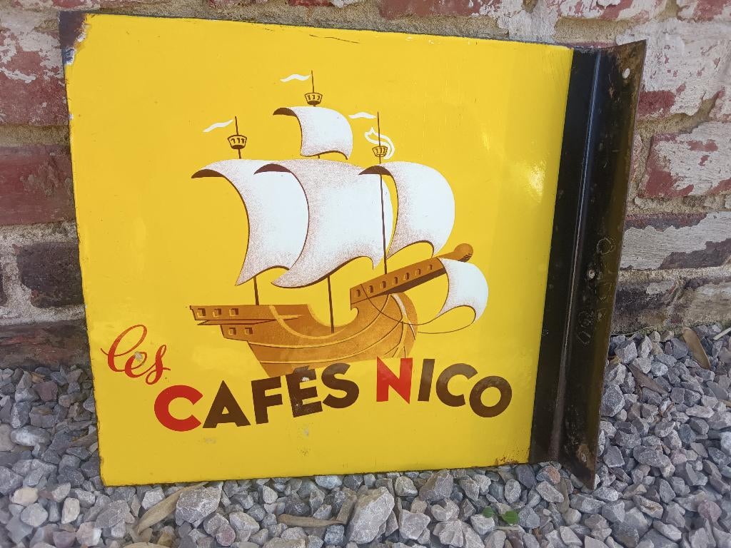 Plaque émaillée café Nico, Collections, Enlèvement, Utilisé, Panneau publicitaire
