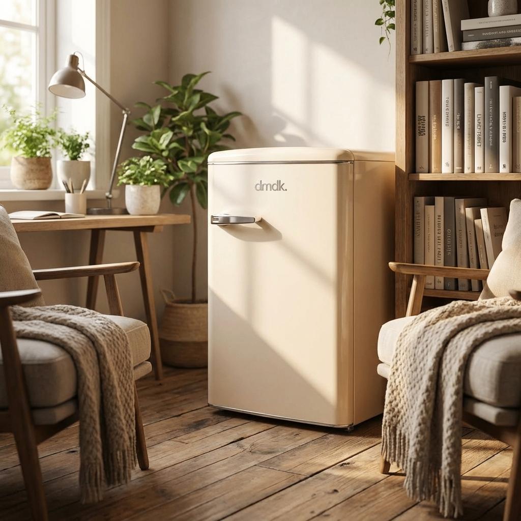 Dmdk DKC1 Tafelmodel Retro koelkast creme energiezuinig, Elektronische apparatuur, Koelkasten en IJskasten, 85 tot 120 cm, 100 tot 150 liter