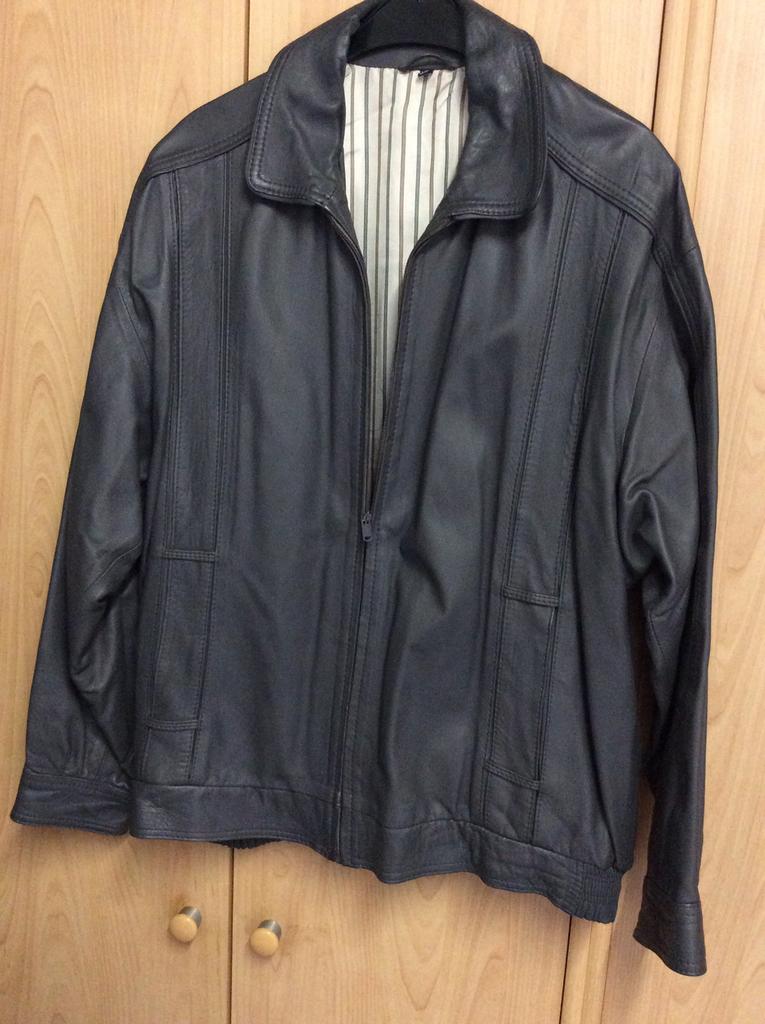 Grijze lederen herenjas, medium, Kleding | Heren, Jassen | Zomer, Ophalen, Zo goed als nieuw, Maat 48/50 (M), Grijs