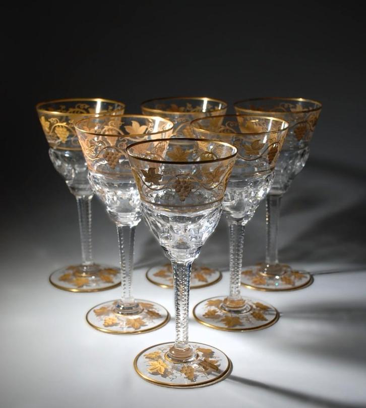 VAL SAINT LAMBERT - 6 PAMPRE D'OR GLAZEN - VSL, Antiek en Kunst, Antiek | Glaswerk en Kristal, Ophalen of Verzenden