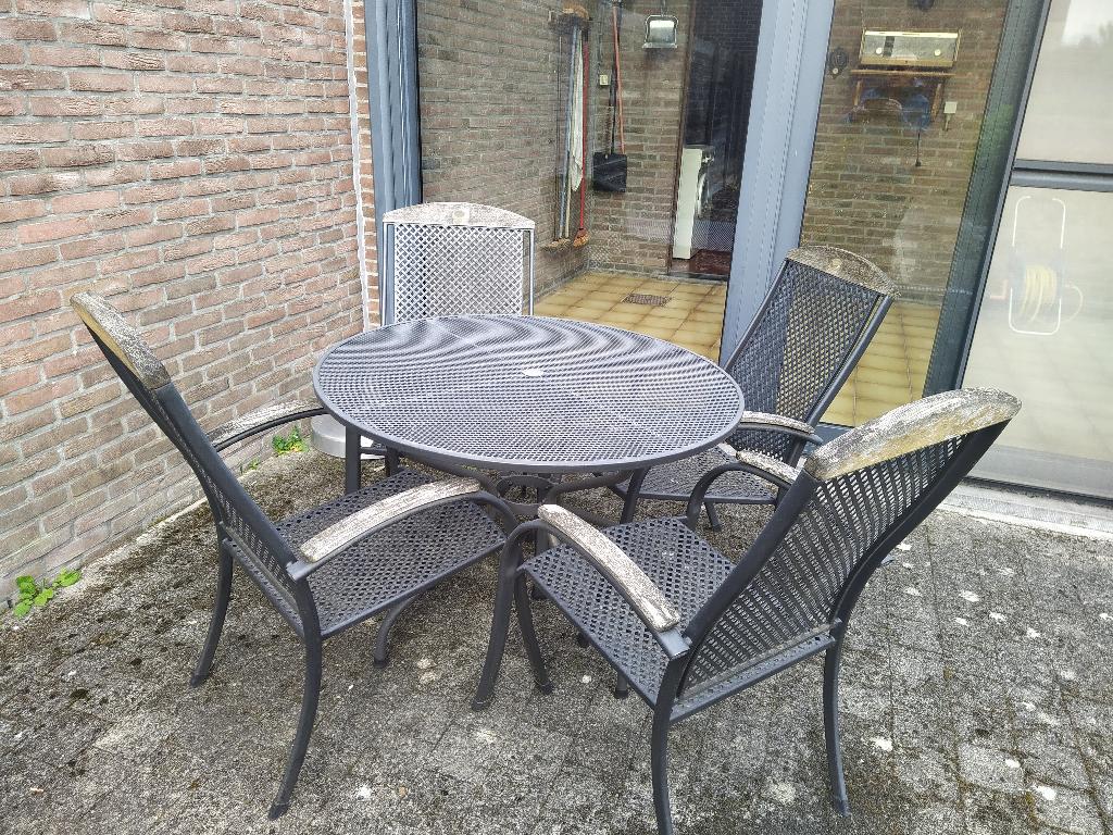 Tuinparasol en tuinset, Tuin en Terras, Tuintafels, Ophalen, Gebruikt, Rond, Aluminium