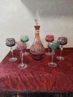 Prachtige kristallen gekleurde glazen met karaf, Antiek en Kunst, Ophalen