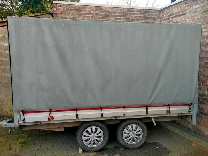 Ongeremde aluminium dubbelas aanhangwagen met huif., Auto diversen, Aanhangers en Bagagewagens, Gebruikt, Ophalen